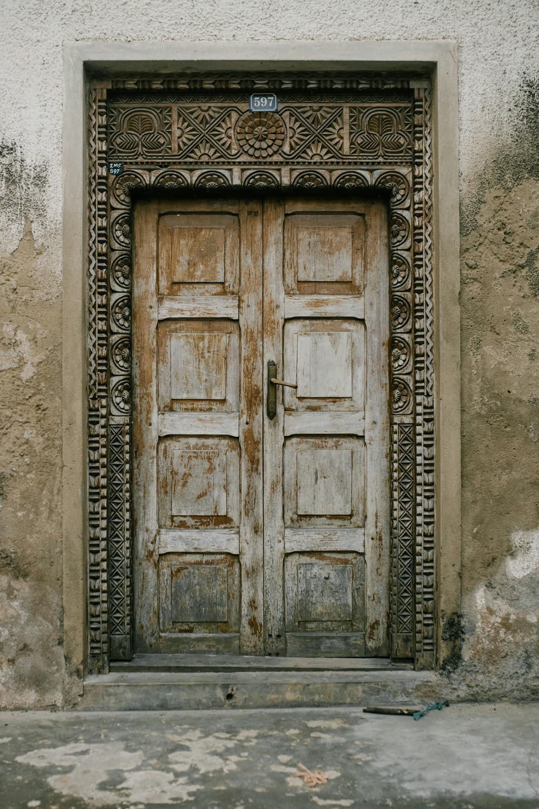 Traditional carved wooden door in Stone Town